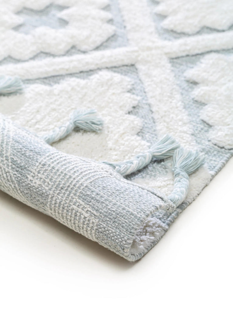 Tapis berbère moderne enfant blanc et bleu en coton 80x120 cm