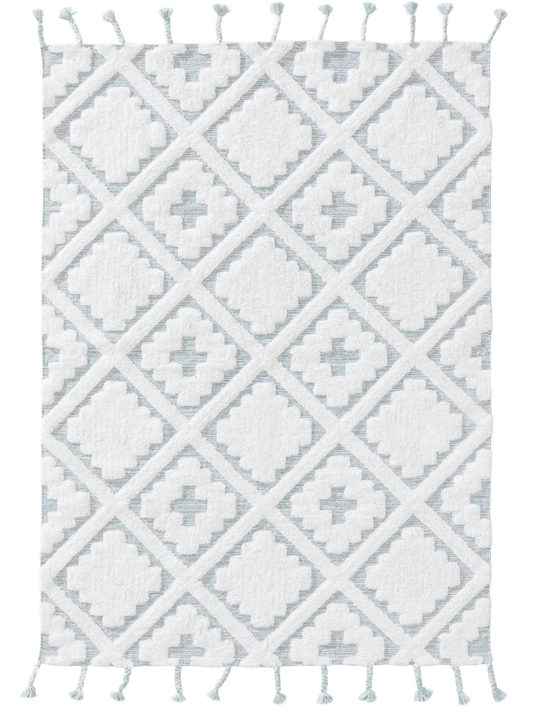 Tapis berbère moderne enfant blanc et bleu en coton 160x230 cm