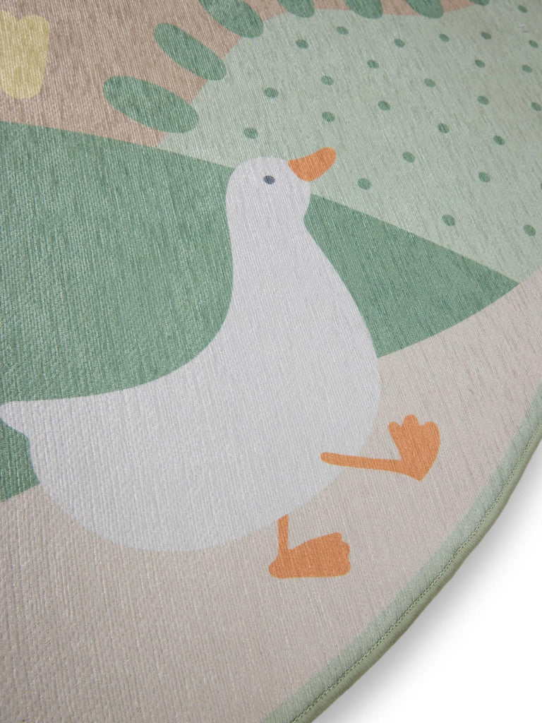 Tapis motif ferme rond enfant vert 120 cm de diamètre