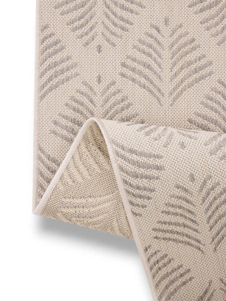 Tapis moderne motif floral de couloir crème et gris d'intérieur et d'extérieur 80x240 cm