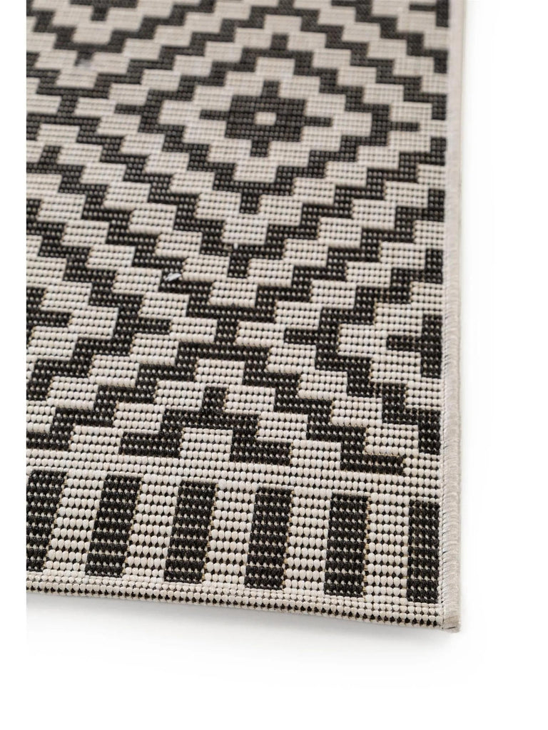 Tapis géométrique motif berbère de couloir noir et blanc d'intérieur et d'extérieur 80x200 cm