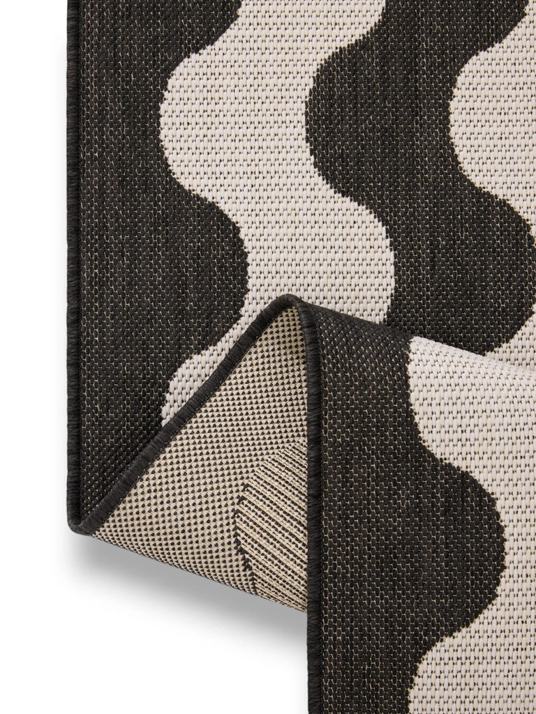 Tapis moderne motif vague de couloir noir et blanc d'intérieur et d'extérieur 80x240 cm
