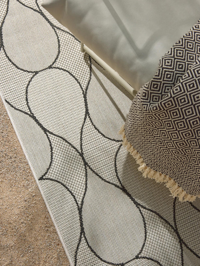 Tapis contemporain motif goutte de couloir blanc et noir d'intérieur et d'extérieur 80x240 cm