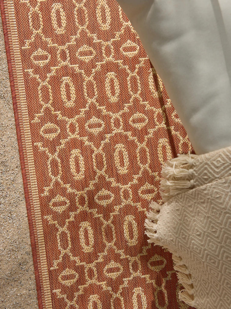 Tapis bohème inspiration oriental de couloir terracotta d'intérieur et d'extérieur 80x240 cm