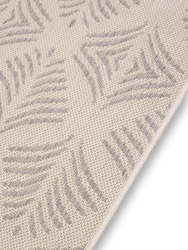 Tapis moderne motif floral de couloir crème et gris d'intérieur et d'extérieur 80x240 cm