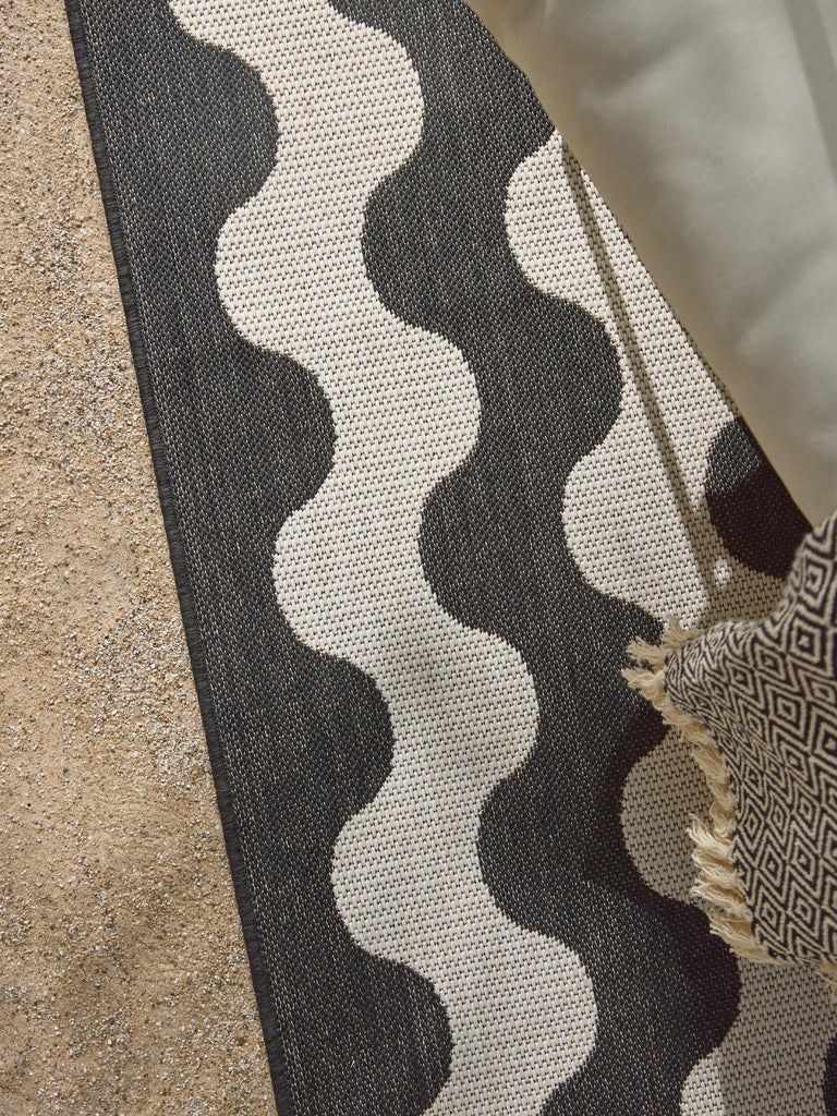 Tapis moderne motif vague de couloir noir et blanc d'intérieur et d'extérieur 80x240 cm