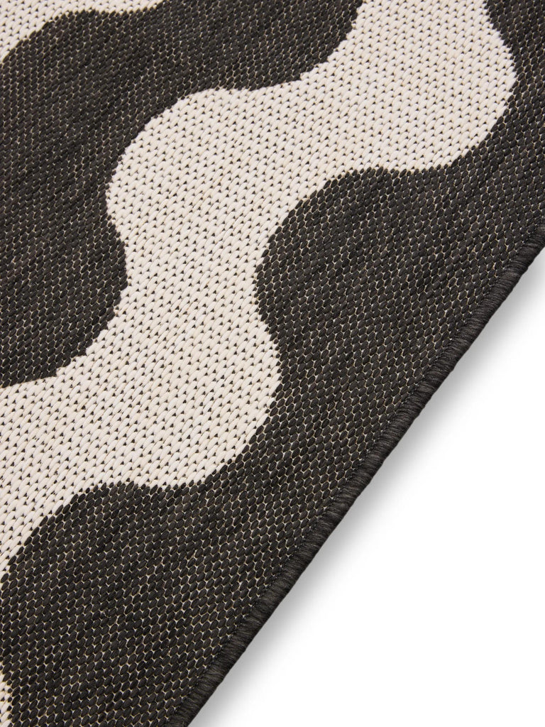Tapis moderne motif vague de couloir noir et blanc d'intérieur et d'extérieur 80x240 cm