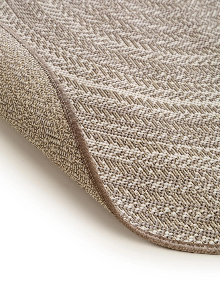 Tapis géométrique motif ethnique rond crème et taupe d'intérieur et d'extérieur 120 cm de diamètre