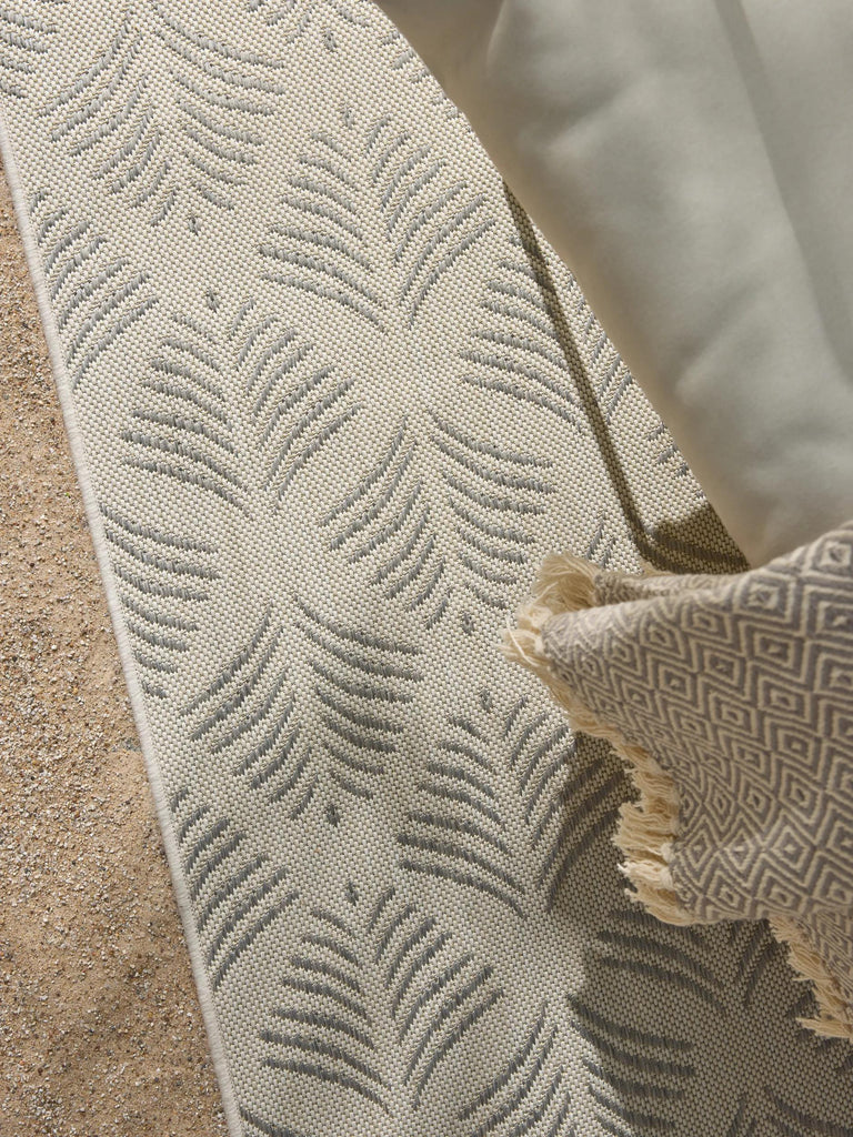 Tapis moderne motif floral de couloir crème et gris d'intérieur et d'extérieur 80x240 cm