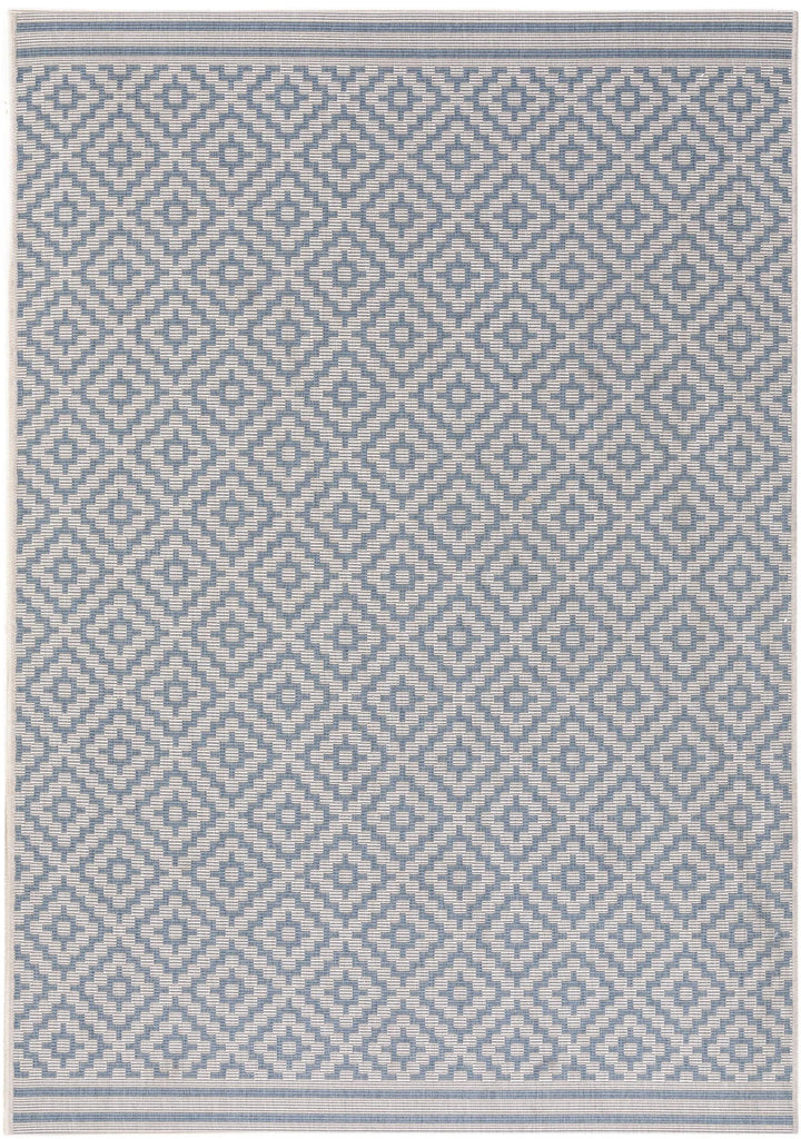Tapis géométrique motif ethnique bleu et beige d'intérieur et d'extérieur 200x290 cm