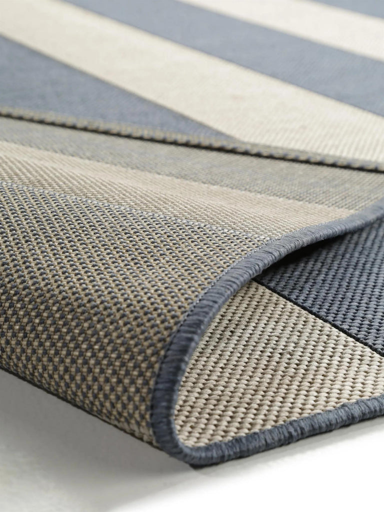 Tapis moderne rayé enfant bleu et gris d'intérieur et d'extérieur 80x150 cm