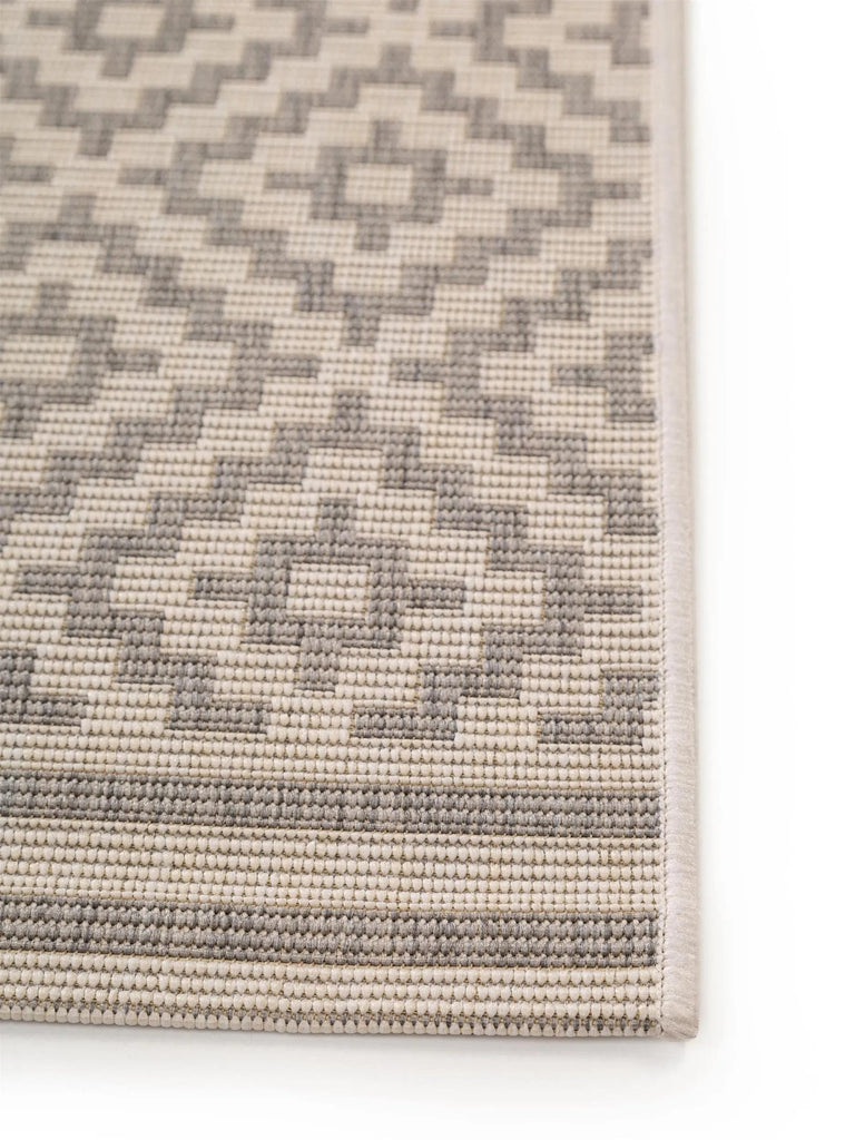 Tapis géométrique motif ethnique beige et gris d'intérieur et d'extérieur 80x150 cm