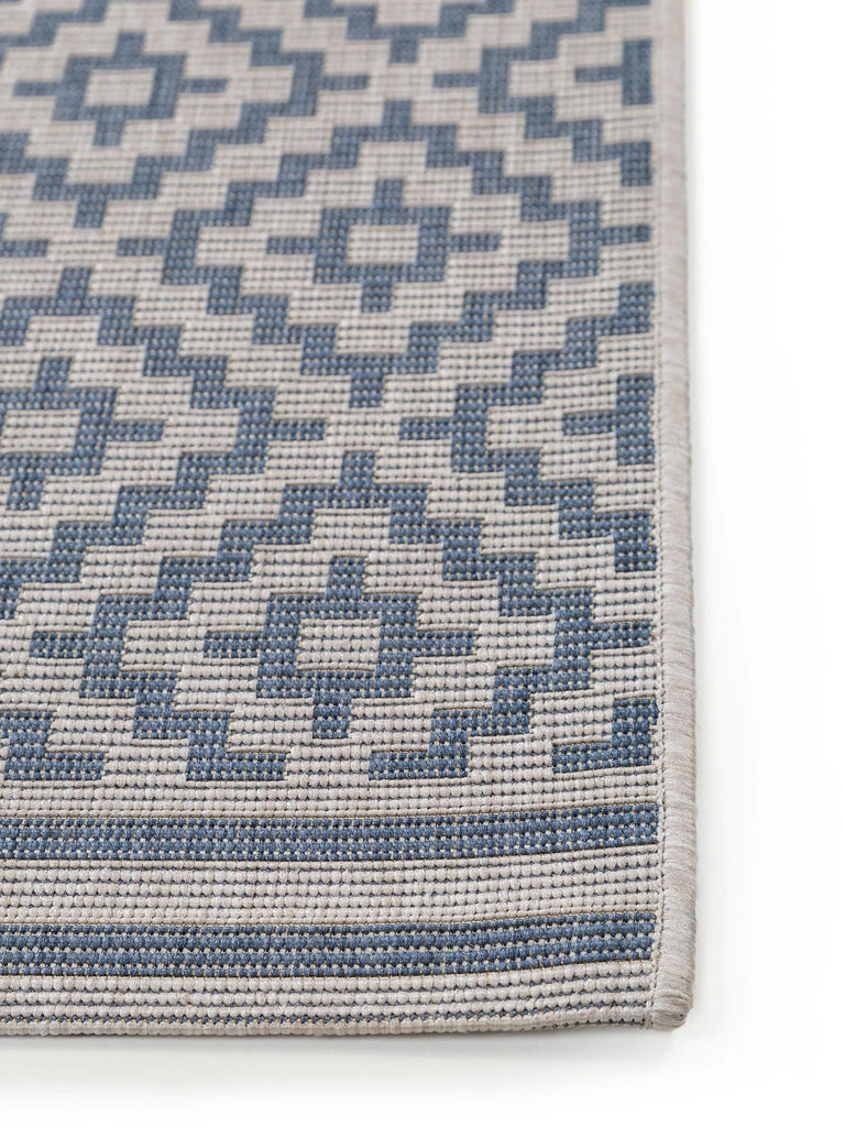 Tapis géométrique motif ethnique bleu et beige d'intérieur et d'extérieur 120x170 cm