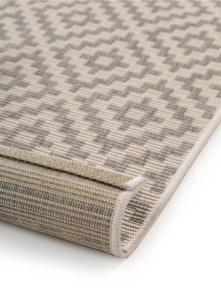 Tapis géométrique motif ethnique beige et gris d'intérieur et d'extérieur 200x290 cm