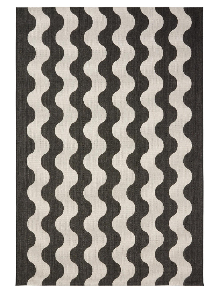 Tapis moderne motif vague noir et blanc d'intérieur et d'extérieur 200x290 cm