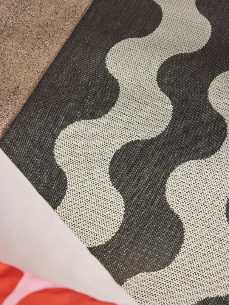 Tapis moderne motif vague noir et blanc d'intérieur et d'extérieur 80x150 cm