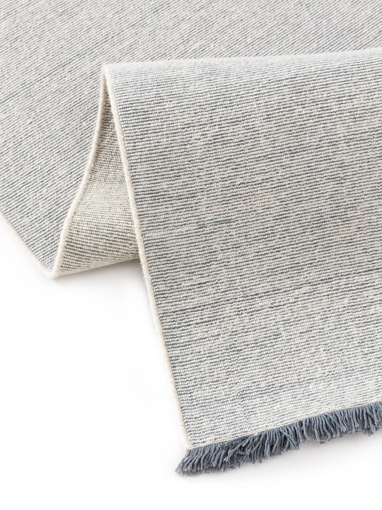 Tapis scandinave à franges descente de lit bleu et gris en laine 80x250 cm