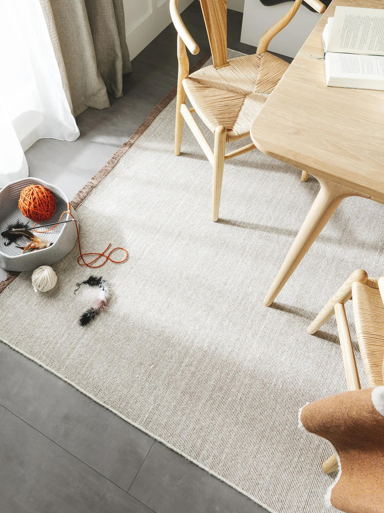 Tapis scandinave à franges blanc et marron en laine 200x300 cm