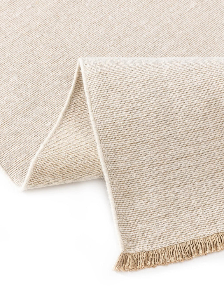 Tapis scandinave à franges descente de lit beige en laine 70x200 cm