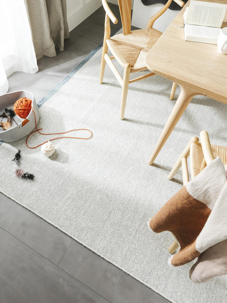 Tapis scandinave à franges bleu et gris en laine 160x230 cm