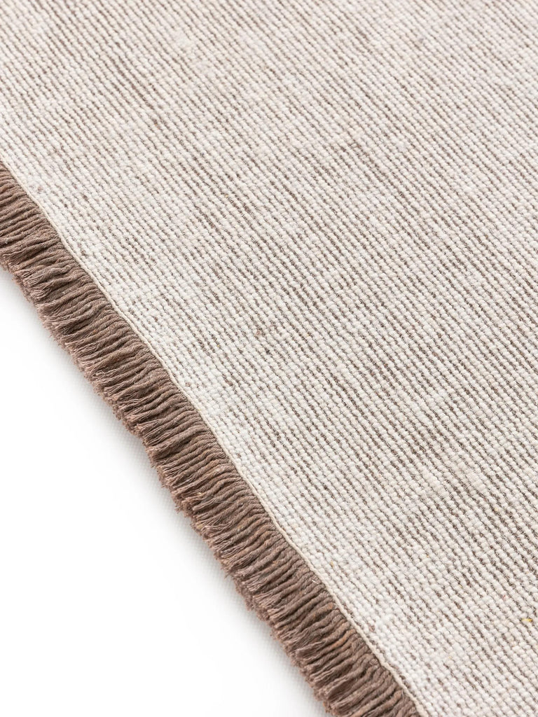 Tapis scandinave à franges descente de lit blanc et marron en laine 70x200 cm