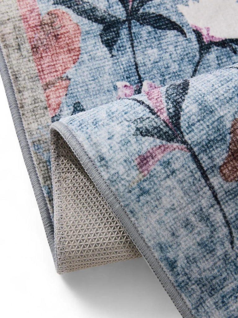 Tapis retro motif à fleurs de couloir bleu et rose 80x240 cm