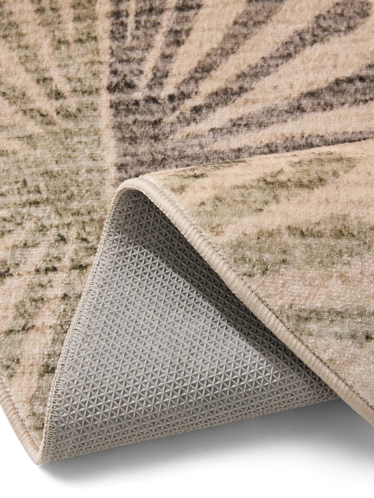 Tapis retro motif à fleurs rond beige et gris 160 cm de diamètre