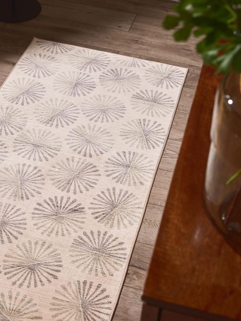 Tapis retro motif à fleurs de couloir beige et gris 80x240 cm