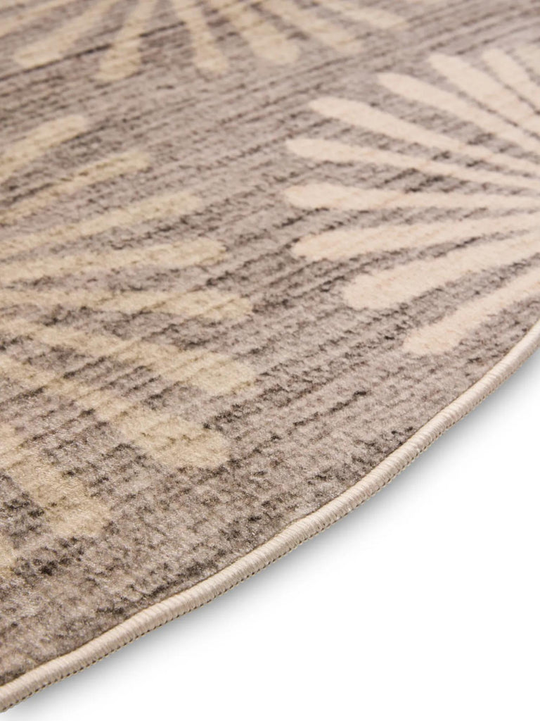 Tapis retro motif à fleurs rond taupe 160 cm de diamètre