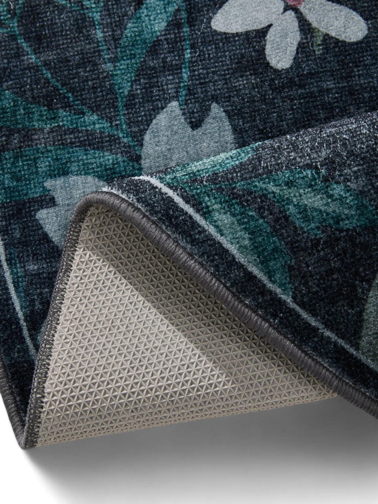 Tapis retro motif à fleurs rond multicolore et noir 160 cm de diamètre