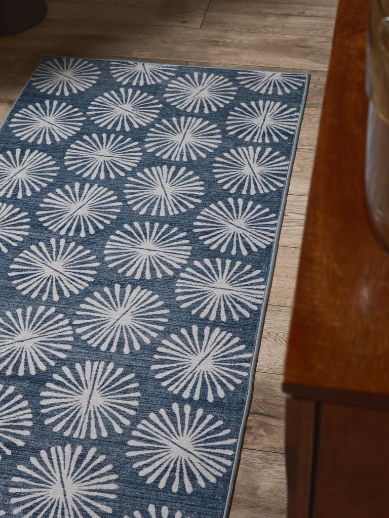 Tapis retro motif à fleurs de couloir bleu et blanc 80x240 cm