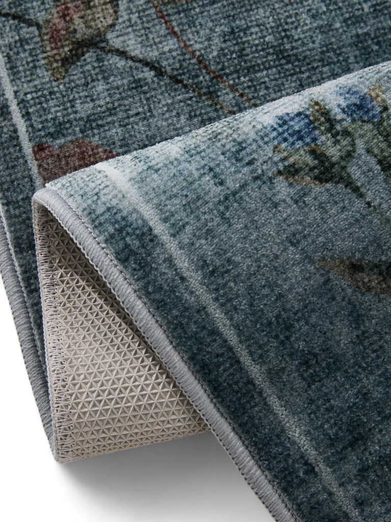 Tapis vintage motif à fleurs gris et bleu 200x300 cm