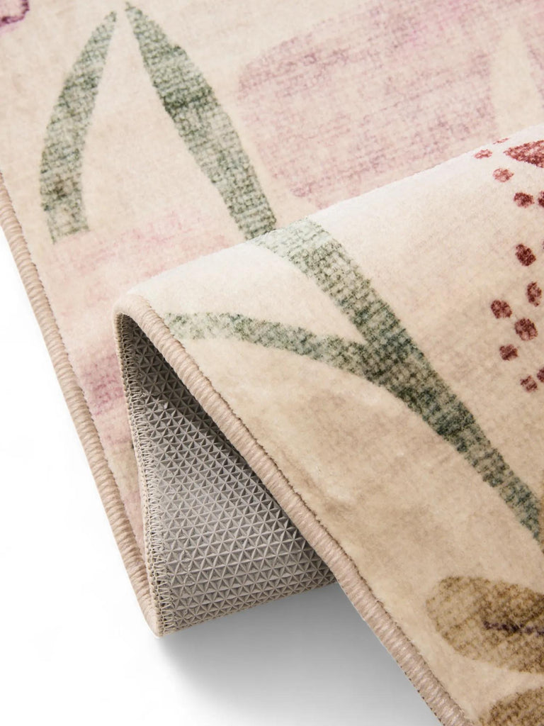 Tapis retro motif à fleurs multicolore et rose poudré 200x300 cm