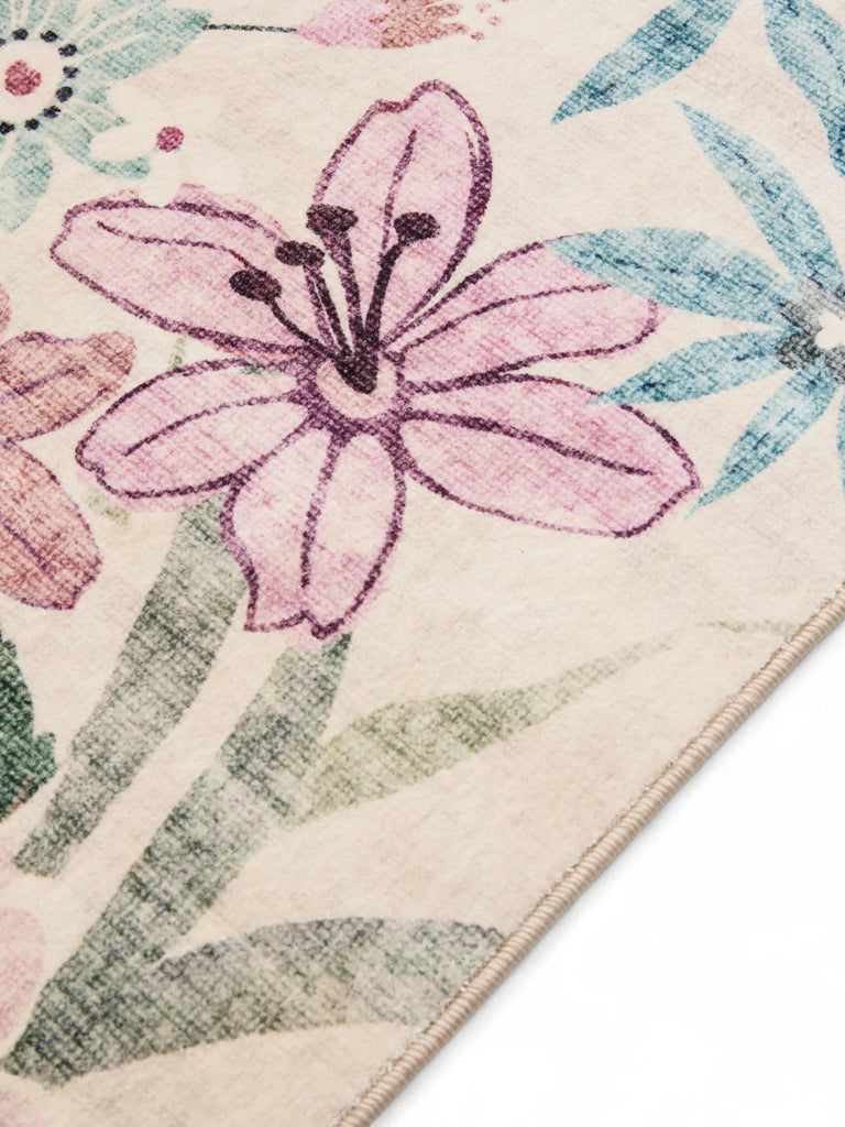 Tapis retro motif à fleurs multicolore et rose poudré 200x300 cm