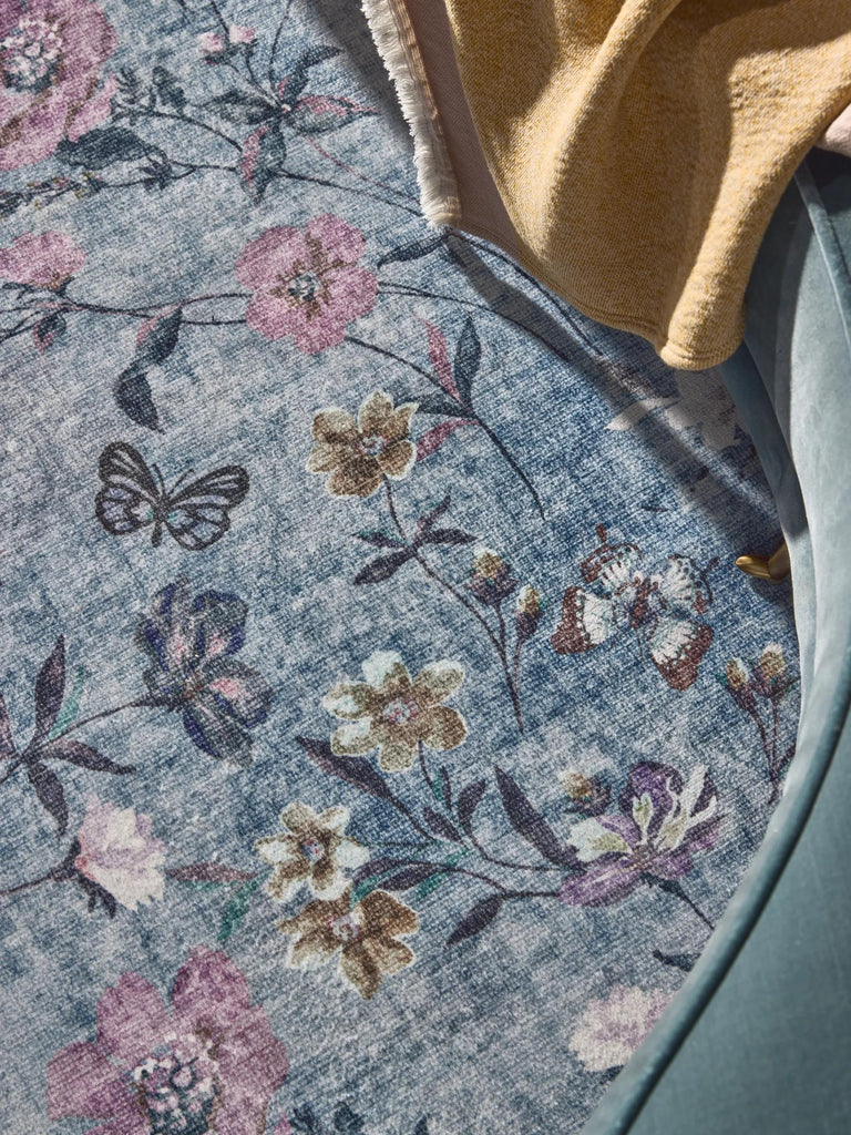 Tapis retro motif à fleurs bleu et rose 160x230 cm