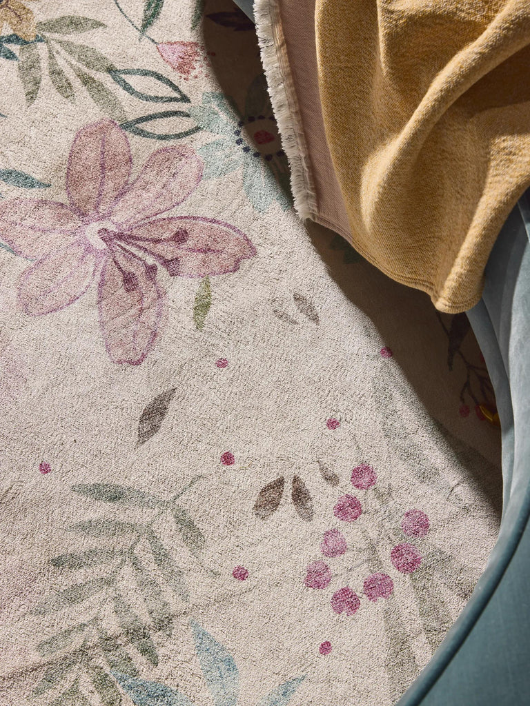 Tapis retro motif à fleurs multicolore et rose poudré 200x300 cm