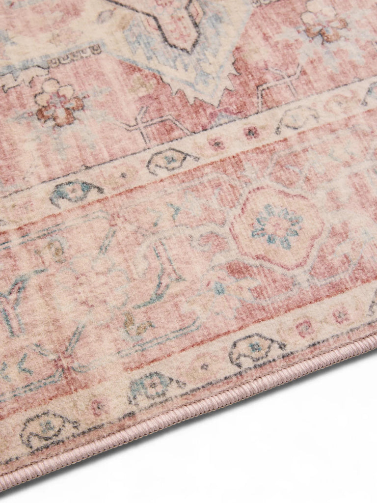 Tapis vintage oriental de couloir rose 80x240 cm
