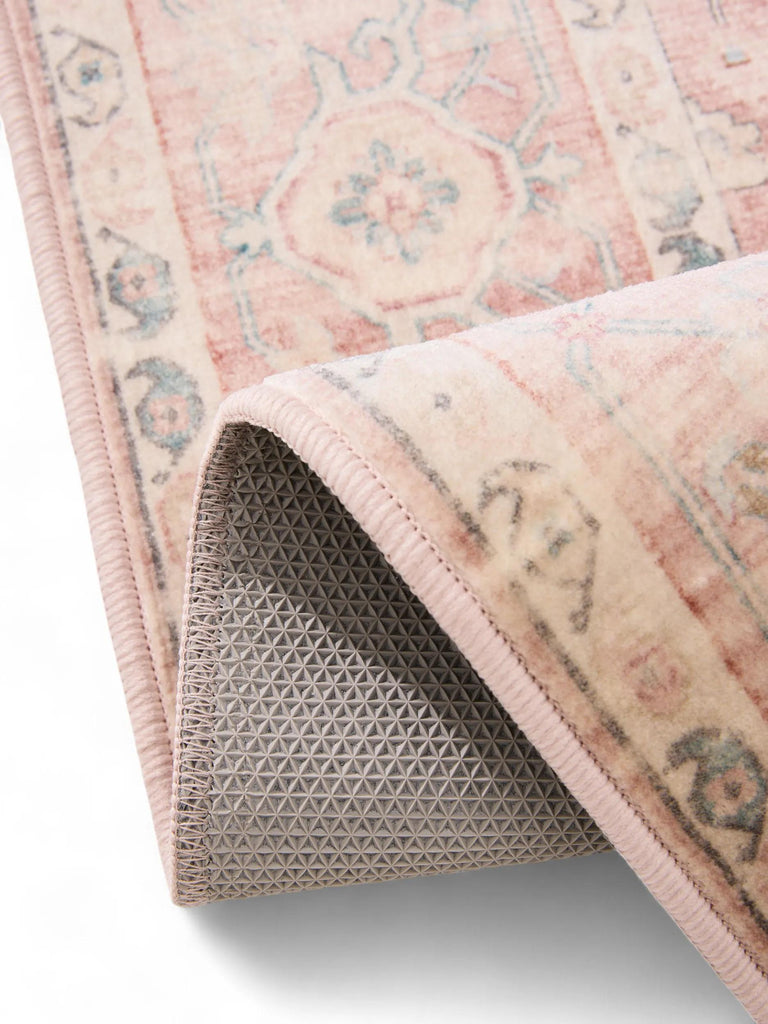 Tapis vintage oriental de couloir rose 80x240 cm