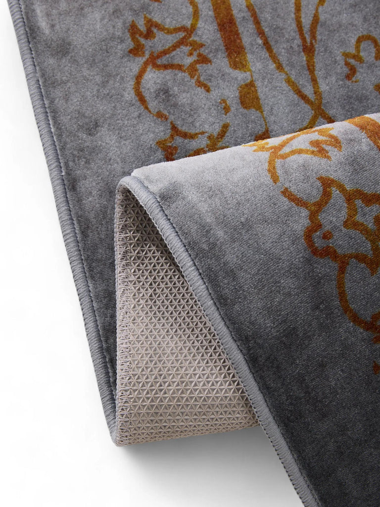 Tapis vintage oriental gris et orange lavable 120x170 cm