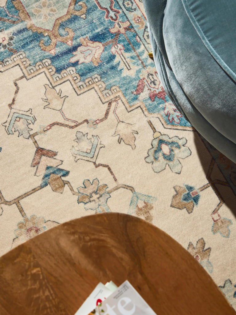 Tapis vintage oriental beige et bleu lavable 200x300 cm