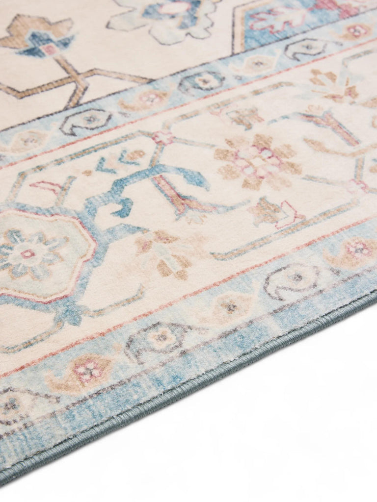 Tapis vintage oriental beige et bleu lavable 160x230 cm