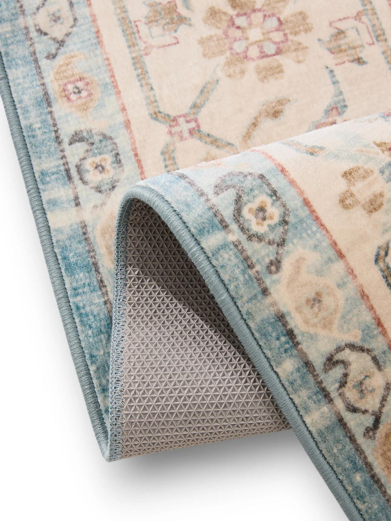 Tapis vintage oriental beige et bleu lavable 160x230 cm