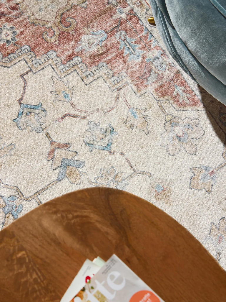 Tapis vintage oriental beige et rouge 80x150 cm