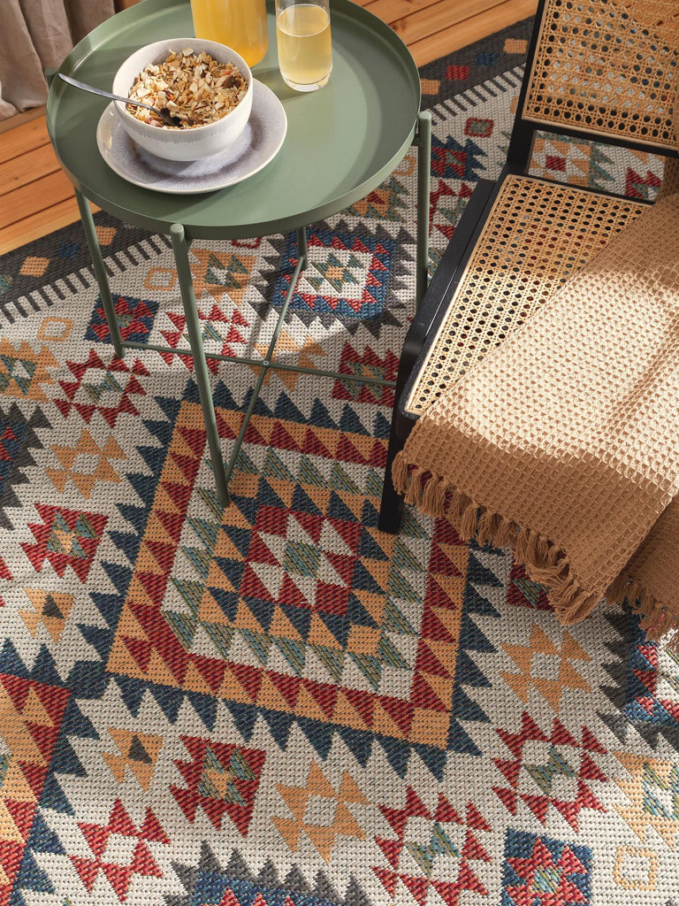 Tapis ethnique géométrique rouge d'intérieur et d'extérieur 200x290 cm