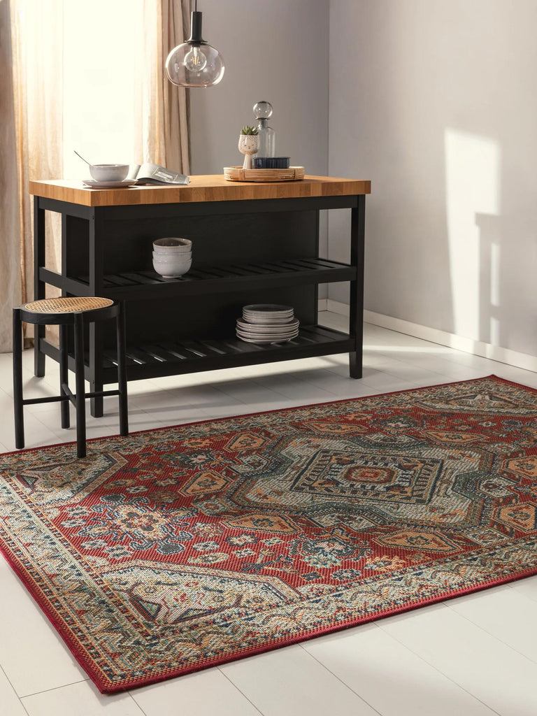 Tapis oriental bohème rouge d'intérieur et d'extérieur 80x150 cm