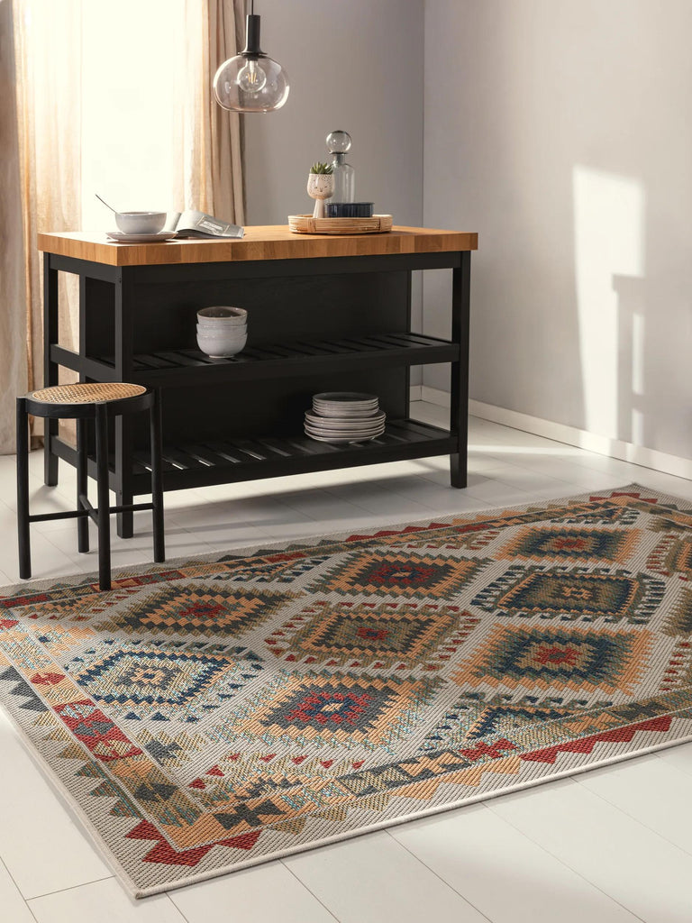 Tapis ethnique bohème multicolore d'intérieur et d'extérieur 200x290 cm