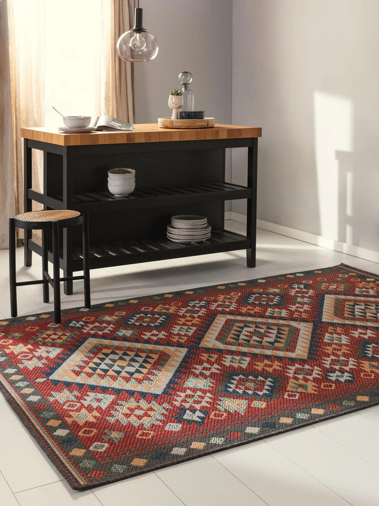 Tapis ethnique géométrique multicolore d'intérieur et d'extérieur 160x230 cm