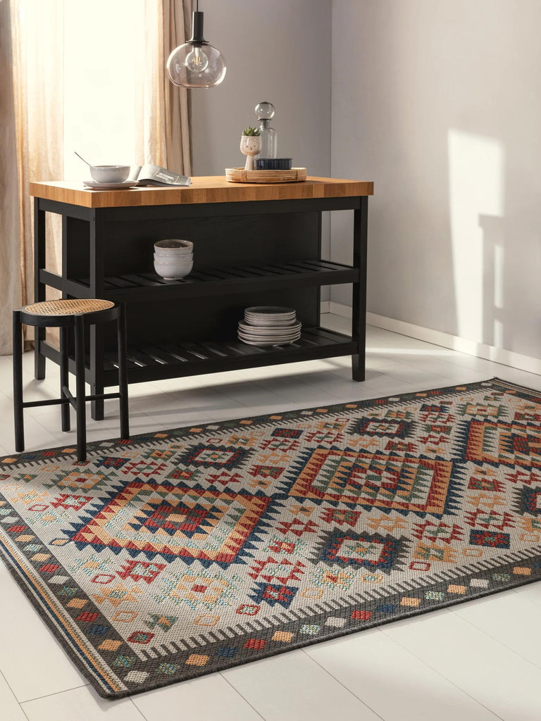 Tapis ethnique géométrique rouge d'intérieur et d'extérieur 120x170 cm