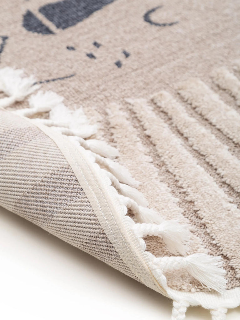 Tapis scandinave motif animal lion rond enfant beige 120 cm de diamètre