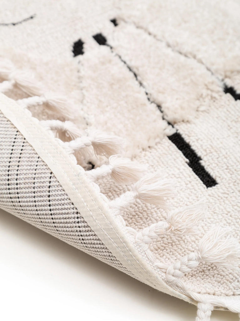 Tapis scandinave motif animal chat rond enfant crème 120 cm de diamètre